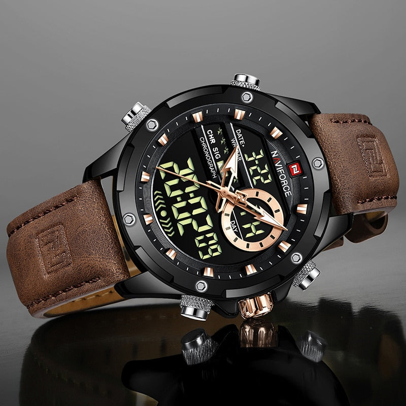 Relógio masculino Navi Force digital com pulseira em courox