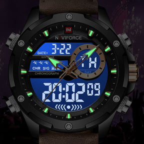 Relógio masculino Navi Force digital com pulseira em courox