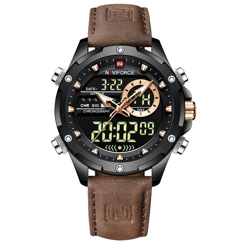Relógio masculino Navi Force digital com pulseira em courox